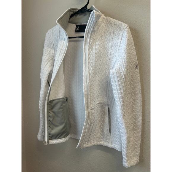 Spyder White Cream Cable Knit Full Zip Sweater Jacket Women’s Medium w/ Pockets - Picture 7 of 13